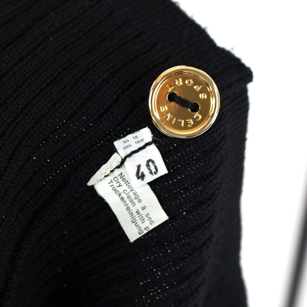 CÉLINE Black Ribbed Knit Button Up Wool Cardigan 40 VTG Paris Sport Sweater M - Picture 8 of 8